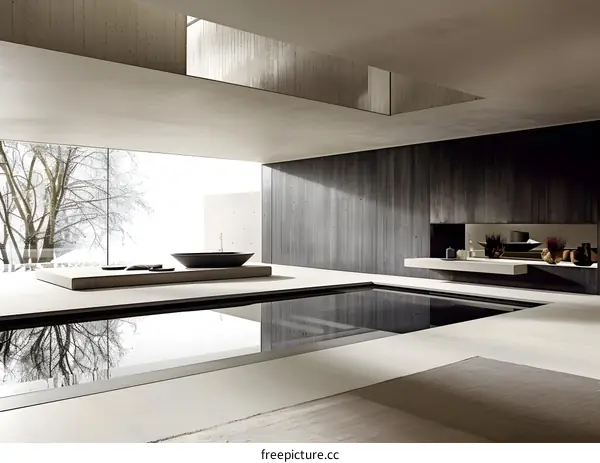 Modern Minimalist Bathroom Interior Design With Bathtub and Indoor Pool