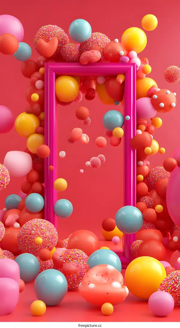 Pink Frame with Colorful Balls Abstract Background