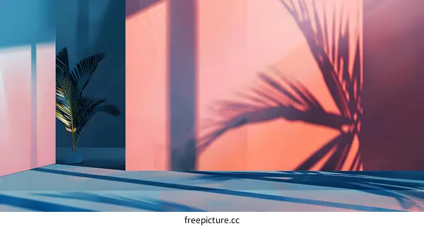 Minimalist Interior Design with Palm Tree Shadow