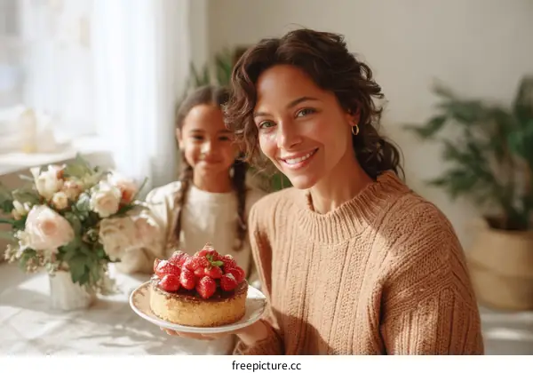 Mother and Daughter Celebrating with Cake