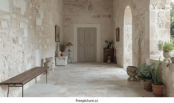 Stone Corridor with Vintage Decor