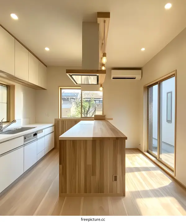 Modern Kitchen Interior Design with Wooden Cabinets and Island