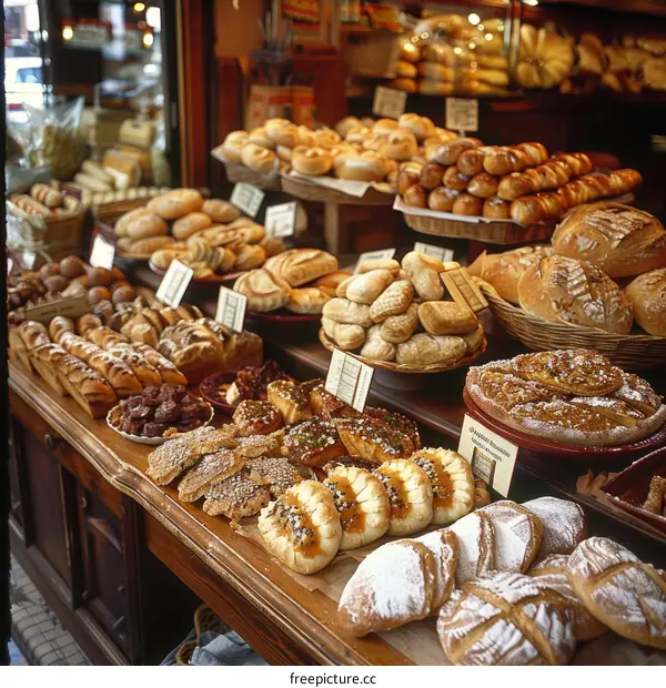 Freshly Baked Goodness Displayed on Bakery Shelves