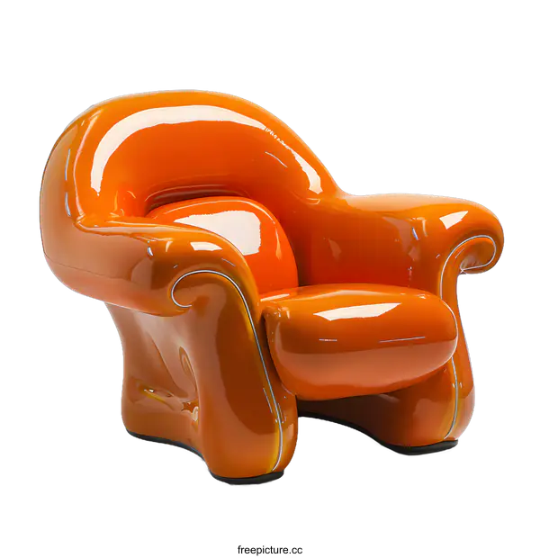 [Transparent Background PNG]Orange Modern Armchair With Glossy Finish