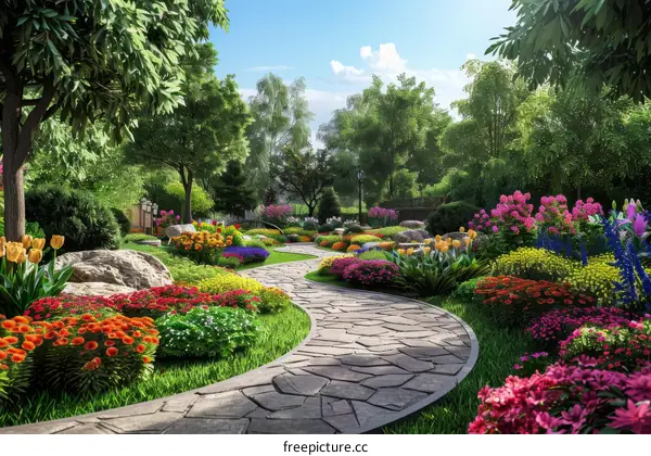 Colorful Tulip Garden in Full Bloom