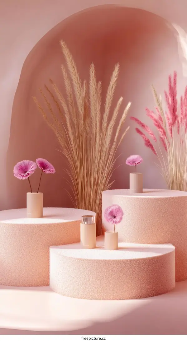 Elegant Pink Floral Display with Round Platforms