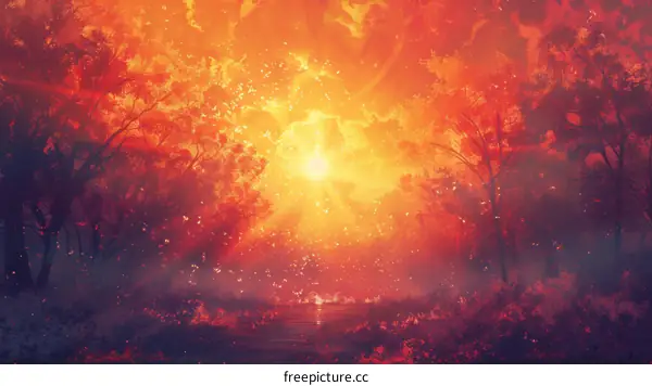 The Sunset in the Enchanting Forest