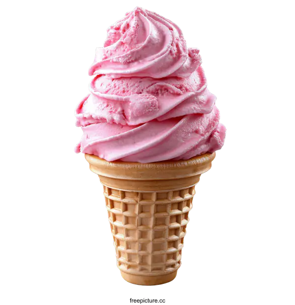 [Transparent Background PNG]Pink Ice Cream in Waffle Cone