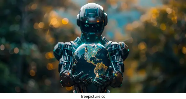A Robot Holding Earth