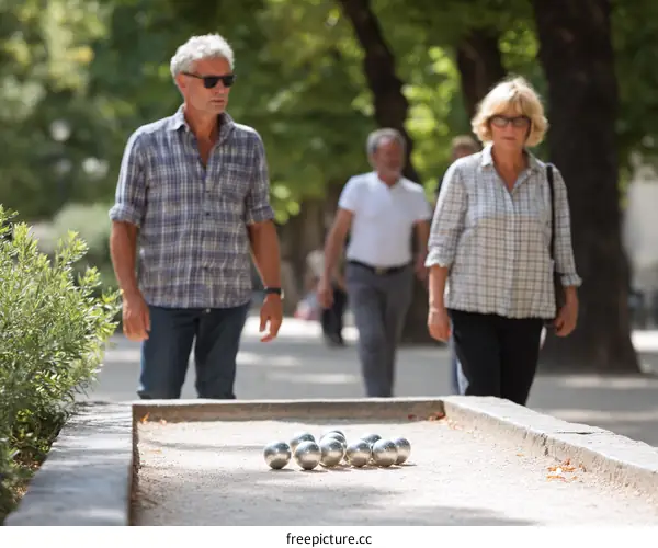 Couple Playing Boules in a Park