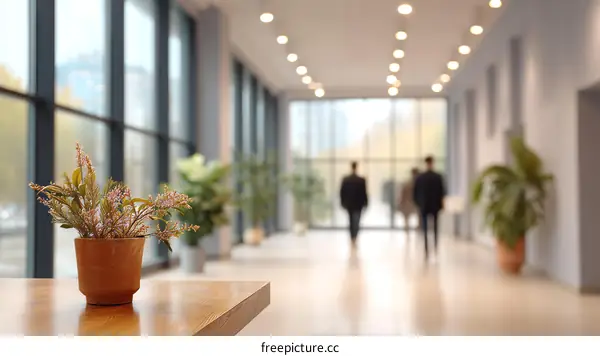 Modern Office Corridor with People Walking