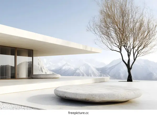 Minimalist Concrete House with Mountain View