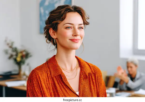 Woman in a Beautiful Orange Blouse
