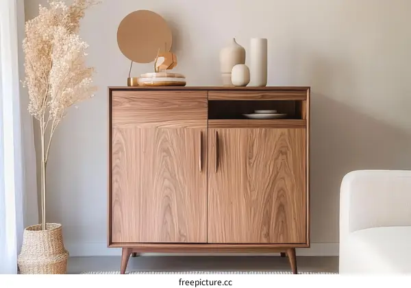 Modern Wooden Cabinet in Beige and Neutral Tones