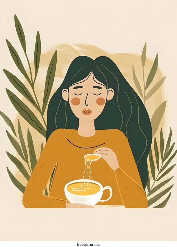 Woman with Long Hair Pouring Tea into a Cup