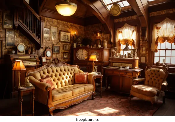 ornate living room interior with vintage furniture and decor