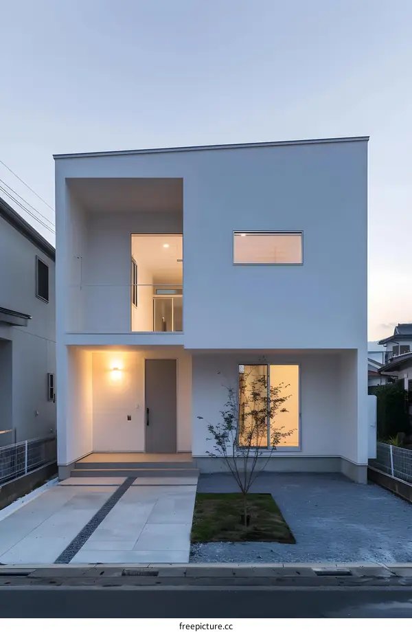 Modern Minimalist White House with Garden and Gravel