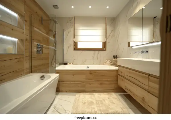 Modern Bathroom with Wooden Accents