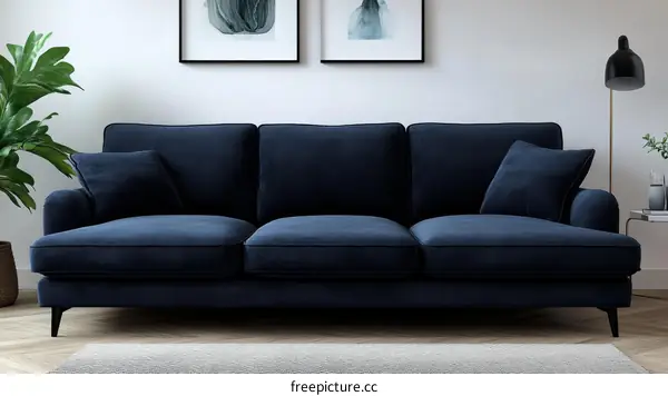 Modern Navy Blue Fabric Sofa in Living Room