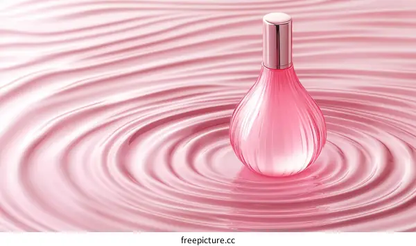 Pink Perfume Bottle on Rippled Surface