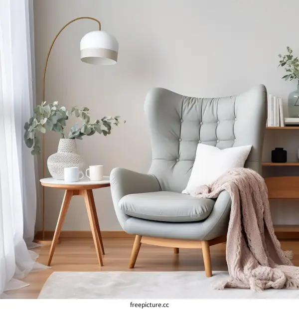 A stylish green armchair in a living room