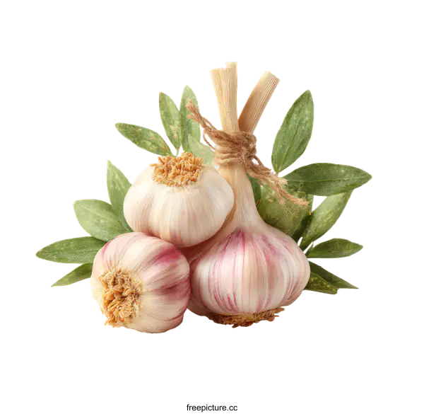 [Transparent Background PNG]Fresh Garlic Heads with Leaves
