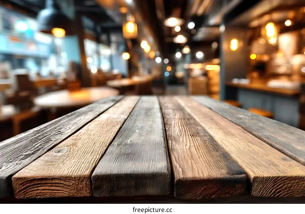 Rustic Wooden Tabletop Cafe Interior Background