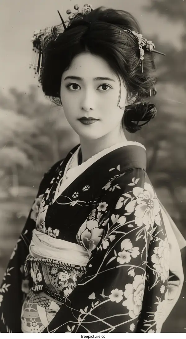 Portrait of a Japanese woman in traditional kimono