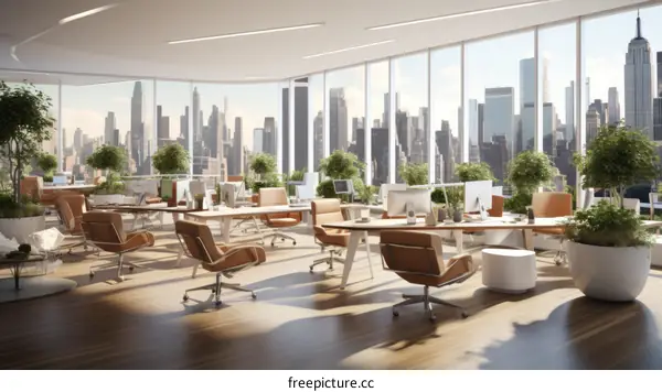 Modern office interior with city view