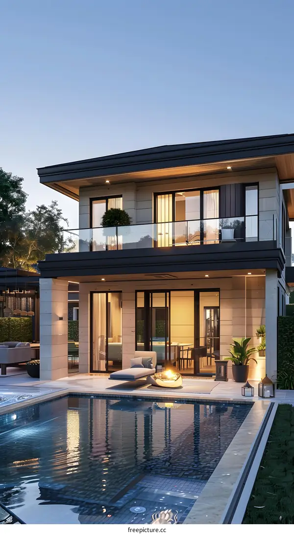 A modern house with a swimming pool