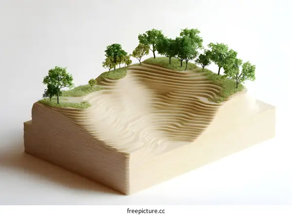 Papercraft Landscape with Trees and Hills