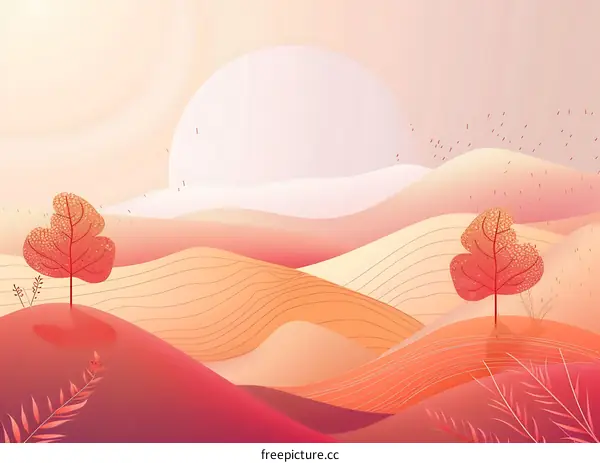Abstract Illustration of a Pink and Orange Sunset Over a Mountain Range