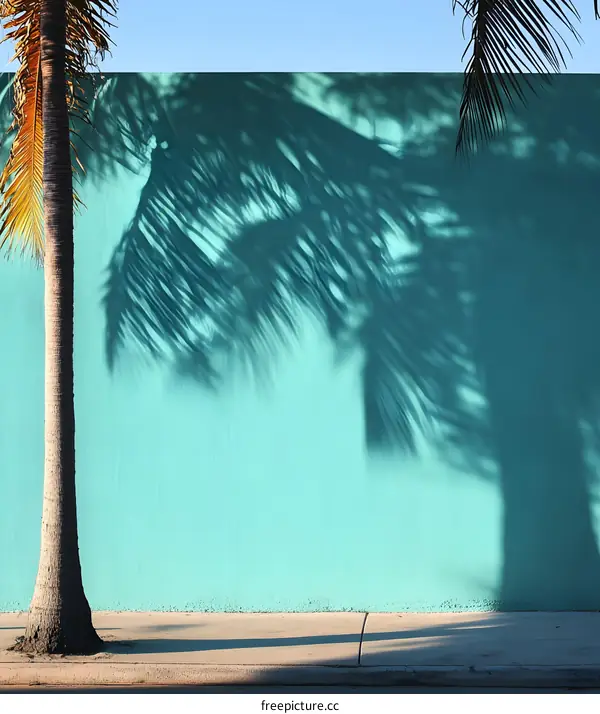 Palm Tree Shadow on Teal Wall