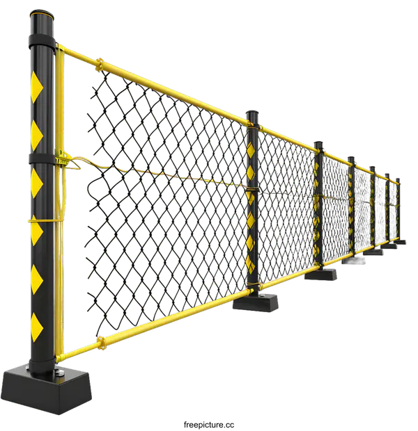 [Transparent Background PNG]Black and Yellow Chain Link Fence with Posts