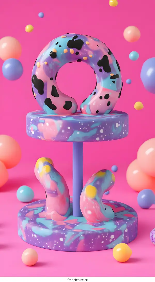 Abstract 3D Illustration of Colorful  Donut Shaped Objects