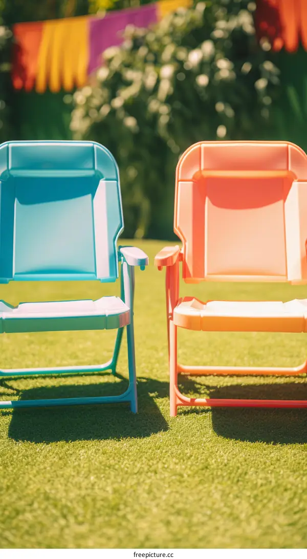 Two plastic chairs on the grass