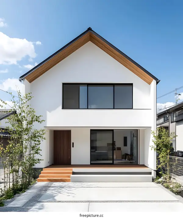 Modern White House with Wooden Accents and Front Yard