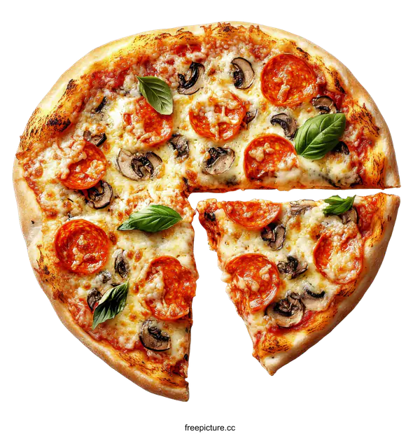 [Transparent Background PNG]Delicious Pizza with Pepperoni and Mushrooms
