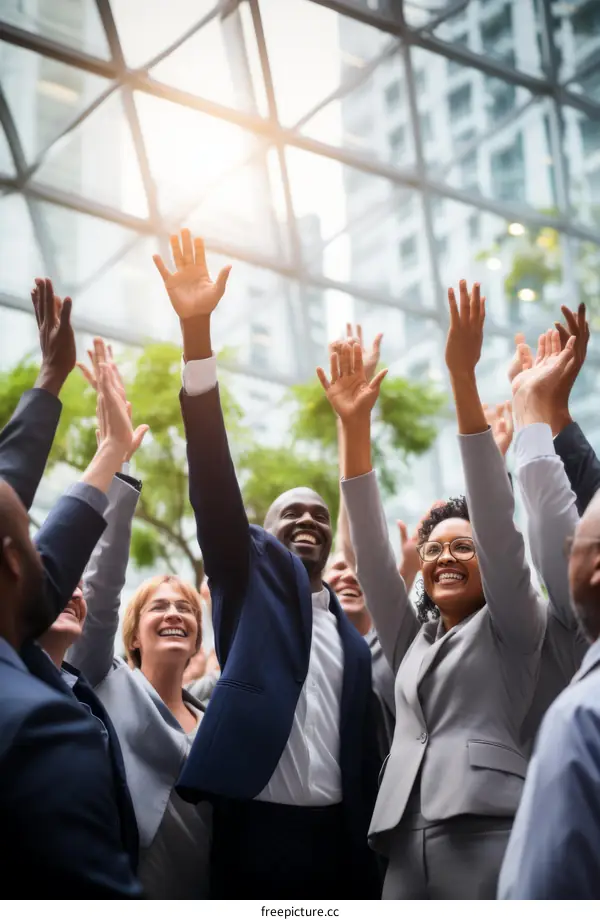 A group of business professionals celebrating their success