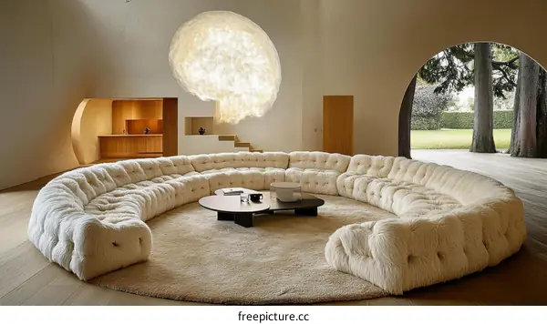 Creamy Curved Sectional Sofa in a Modern Home