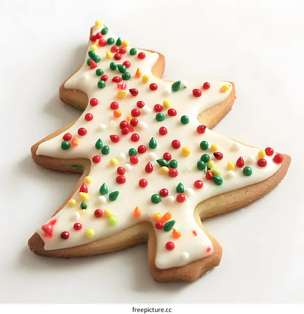 Christmas Tree Shaped Sugar Cookie with Sprinkles