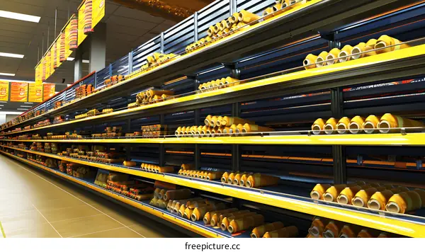 Supermarket Aisle with Shelves Full of Products