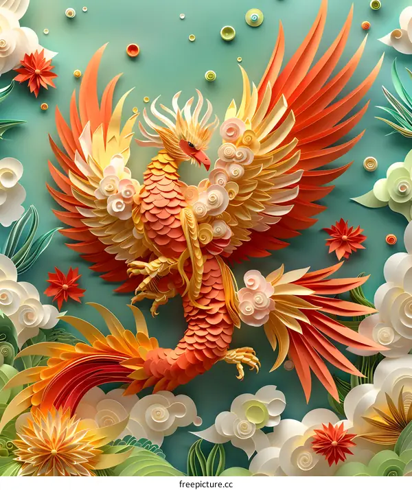 A vibrant and colorful illustration of a phoenix with intricate details and patterns.