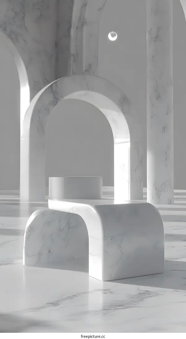 Minimalist White Marble Archway With Empty Podium