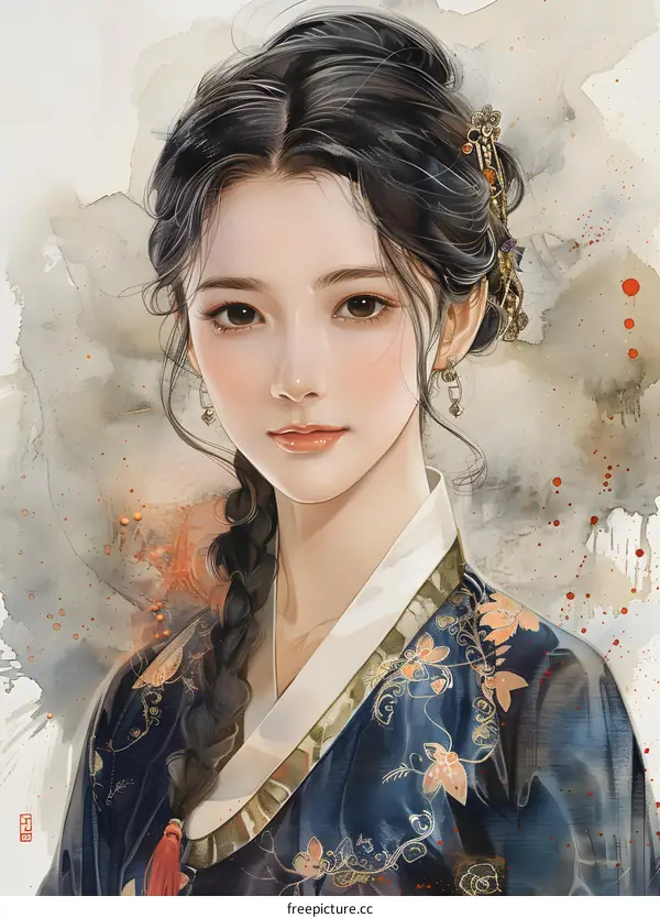 Portrait of a young woman in traditional Korean dress