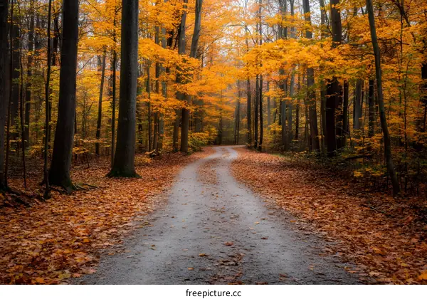 Fall Foliage Path Through Autumn Woods