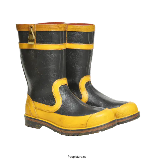 [Transparent Background PNG]Pair of Vintage Black and Yellow Work Boots