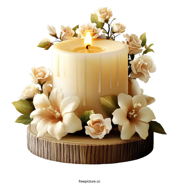 [Transparent Background PNG]Romantic Candle with Floral Arrangement