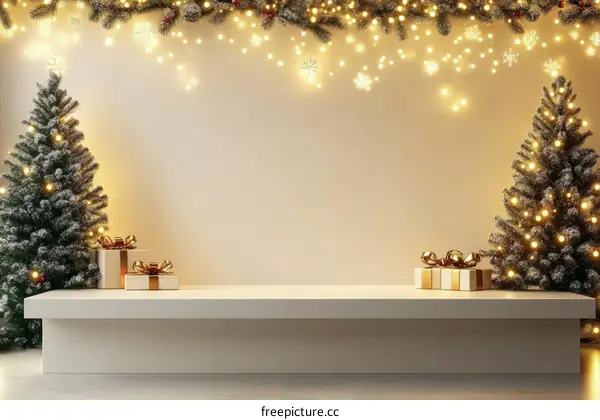 Christmas Holiday Display Mockup with Decorated Trees and Presents