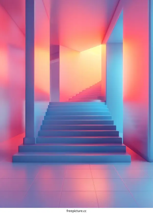 Blue and Pink Pastel Surreal Stairway